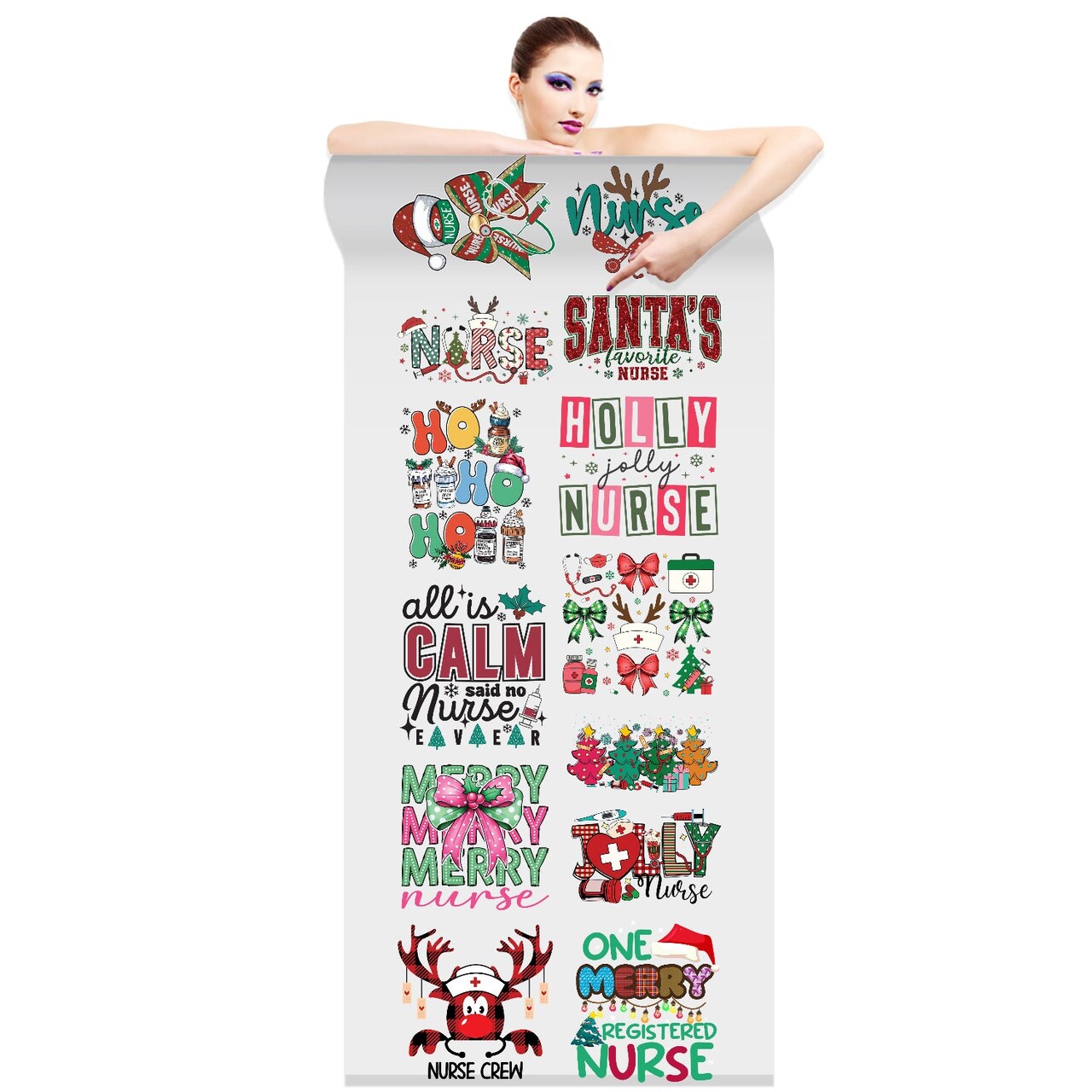 Christmas Nurse DTF Transfer 22x60 - Direct-to-Film Gang Sheets, Ready-to-Press Holiday Design for Shirts, Hoodies, and More